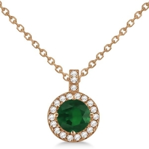 Emerald and Diamond Halo Pendant Necklace 14k Rose Gold 0.90ct - All