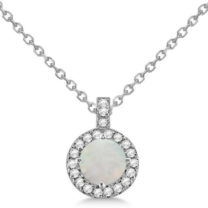 Opal and Diamond Halo Pendant Necklace 14k White Gold 0.68ct - All