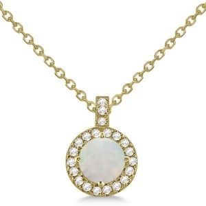 Opal and Diamond Halo Pendant Necklace 14k Yellow Gold 0.68ct - All