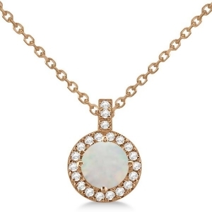 Opal and Diamond Halo Pendant Necklace 14k Rose Gold 0.68ct - All