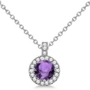 Amethyst and Diamond Halo Pendant Necklace 14k White Gold 0.77ct - All