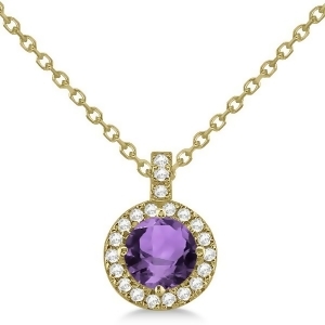 Amethyst and Diamond Halo Pendant Necklace 14k Yellow Gold 0.77ct - All