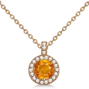 Citrine and Diamond Halo Pendant Necklace 14k Rose Gold 0.77ct - All