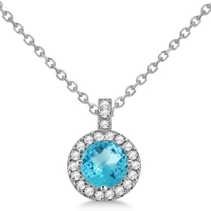 Blue Topaz and Diamond Halo Pendant Necklace 14k White Gold 0.98ct - All