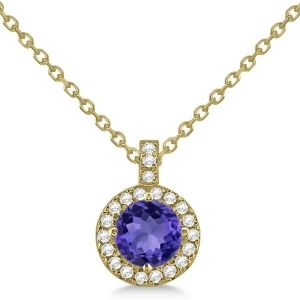 Tanzanite and Diamond Halo Pendant Necklace 14k Yellow Gold 1.07ct - All