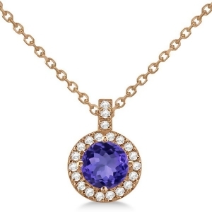 Tanzanite and Diamond Halo Pendant Necklace 14k Rose Gold 1.07ct - All