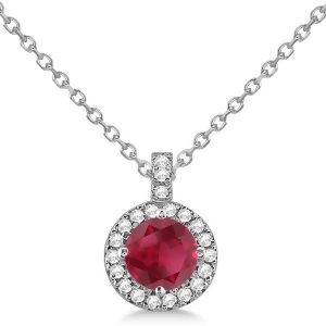 Ruby and Diamond Halo Pendant Necklace 14k White Gold 1.07ct - All