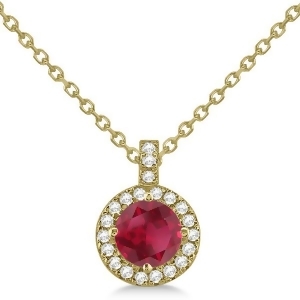 Ruby and Diamond Halo Pendant Necklace 14k Yellow Gold 1.07ct - All