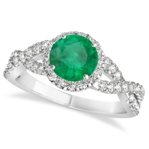Emerald and Diamond Twisted Engagement Ring 14k White Gold 1.30ct - All