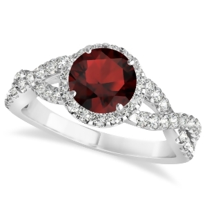 Garnet and Diamond Twisted Engagement Ring 14k White Gold 1.50ct - All