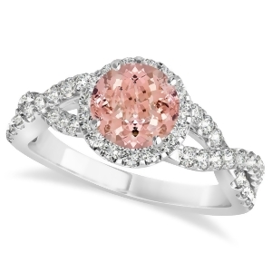 Morganite and Diamond Twisted Engagement Ring 14k White Gold 1.27ct - All