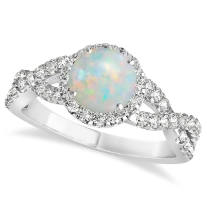 Opal and Diamond Twisted Engagement Ring 14k White Gold 1.07ct - All