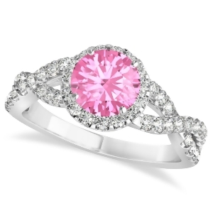 Pink Tourmaline and Diamond Twisted Engagement Ring 14k White Gold 1.25ct - All