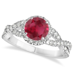 Ruby and Diamond Twisted Engagement Ring 14k White Gold 1.55ct - All
