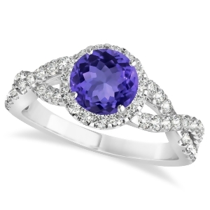 Tanzanite and Diamond Twisted Engagement Ring 14k White Gold 1.55ct - All