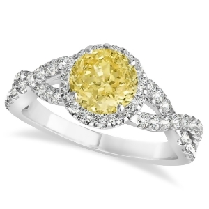 Yellow Diamond and Diamond Twisted Engagement Ring 14k White Gold 1.30ct - All