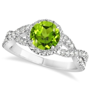 Peridot and Diamond Twisted Engagement Ring 14k White Gold 1.35ct - All