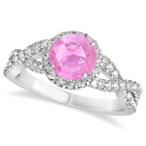 Pink Sapphire and Diamond Twisted Engagement Ring 14k White Gold 1.55ct - All