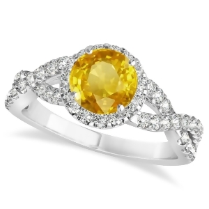 Yellow Sapphire and Diamond Twisted Engagement Ring 14k White Gold 1.55ct - All
