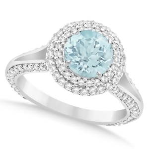 Halo Aquamarine and Diamond Engagement Ring 14k White Gold 2.31ct - All