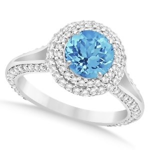 Halo Blue Topaz and Diamond Engagement Ring 14k White Gold 2.36ct - All