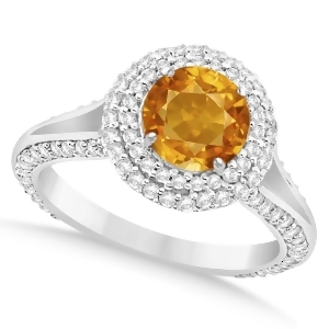 Halo Citrine and Diamond Engagement Ring 14k White Gold 2.10ct - All