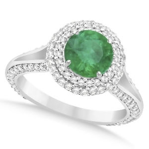 Halo Emerald and Diamond Engagement Ring 14k White Gold 2.26ct - All