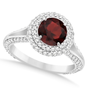 Halo Garnet and Diamond Engagement Ring 14k White Gold 2.40ct - All