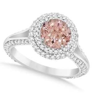 Halo Morganite Diamond Engagement Ring 14k White Gold 2.10ct - All
