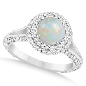 Halo Opal and Diamond Engagement Ring 14k White Gold 1.75ct - All