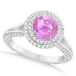 Halo Pink Sapphire and Diamond Engagement Ring 14k White Gold 2.41ct - All