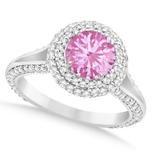 Halo Pink Tourmaline and Diamond Engagement Ring 14k White Gold 2.28ct - All