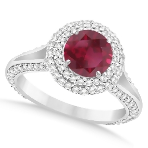 Halo Ruby and Diamond Engagement Ring 14k White Gold 2.41ct - All