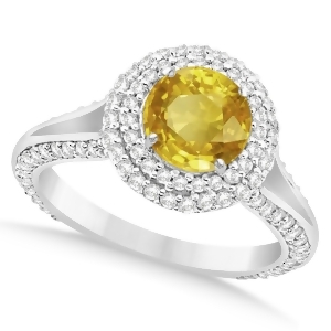 Halo Yellow Sapphire and Diamond Engagement Ring 14k White Gold 2.41ct - All