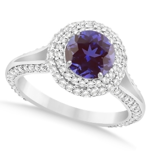 Halo Alexandrite and Diamond Engagement Ring 14k White Gold 2.86ct - All
