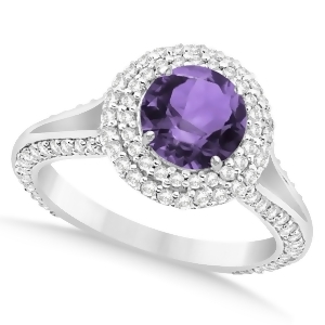 Halo Amethyst and Diamond Engagement Ring 14k White Gold 2.10ct - All