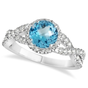 Blue Topaz and Diamond Twisted Engagement Ring 14k White Gold 1.50ct - All