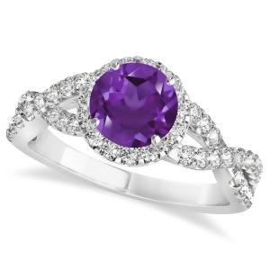 Amethyst and Diamond Twisted Engagement Ring 14k White Gold 1.20ct - All