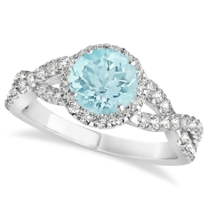 Aquamarine and Diamond Twisted Engagement Ring 14k White Gold 1.25ct - All
