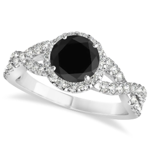Black Diamond and Diamond Twisted Engagement Ring 14k White Gold 1.30ct - All