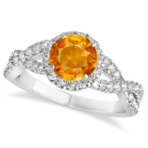 Citrine and Diamond Twisted Engagement Ring 14k White Gold 1.20ct - All