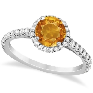 Halo Citrine and Diamond Engagement Ring 14K White Gold 1.60ct - All