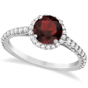 Halo Garnet and Diamond Engagement Ring 14K White Gold 1.90ct - All