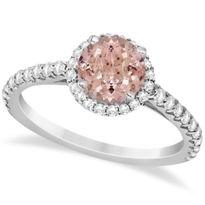 Halo Morganite and Diamond Engagement Ring 14K White Gold 1.60ct - All