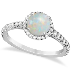 Halo Opal and Diamond Engagement Ring 14K White Gold 1.25ct - All