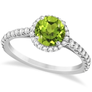 Halo Peridot and Diamond Engagement Ring 14K White Gold 1.61ct - All