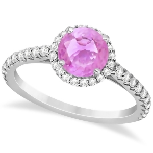 Halo Pink Sapphire and Diamond Engagement Ring 14K White Gold 1.91ct - All