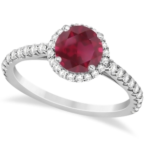 Halo Ruby and Diamond Engagement Ring 14K White Gold 1.91ct - All