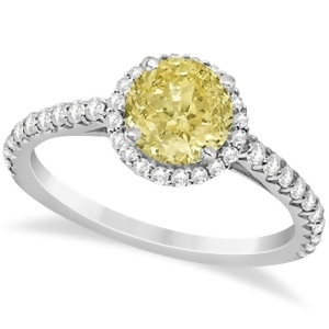 Halo Yellow Diamond and Diamond Engagement Ring 14K White Gold 1.50ct - All