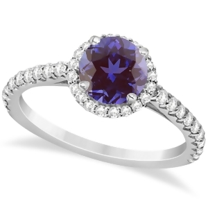Halo Alexandrite and Diamond Engagement Ring 14K White Gold 2.36ct - All